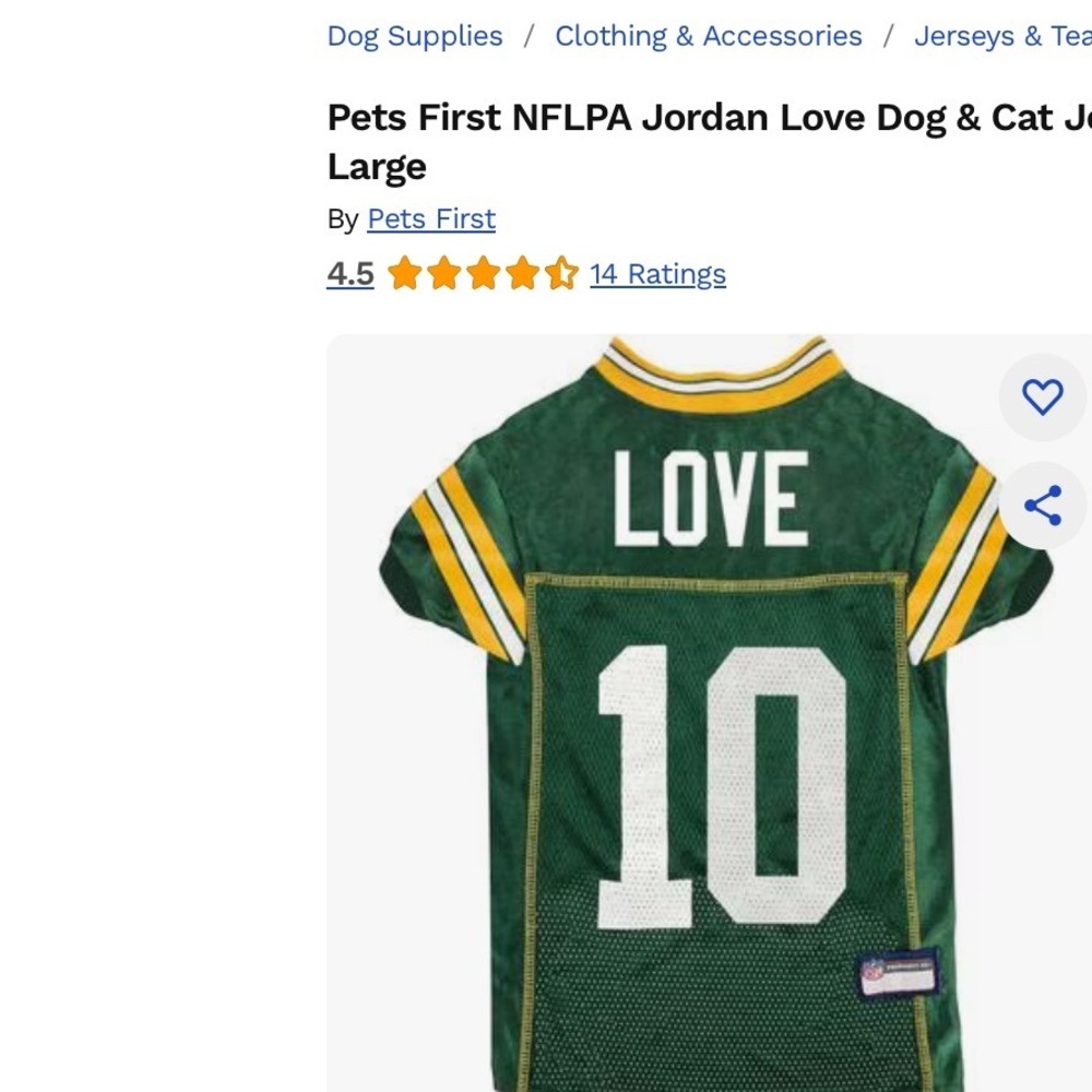 Green Bay Packers‎ Dog/Cat Medium Love Jersey NWOT